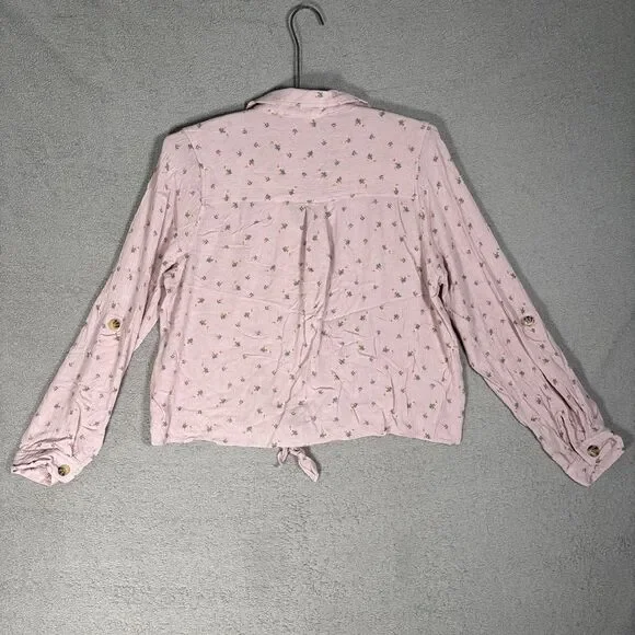 Hippie Rose Top Womens Size L Pink Floral Tie Waist Soft Girl Ditsy Boho Cottage - Picture 13 of 16